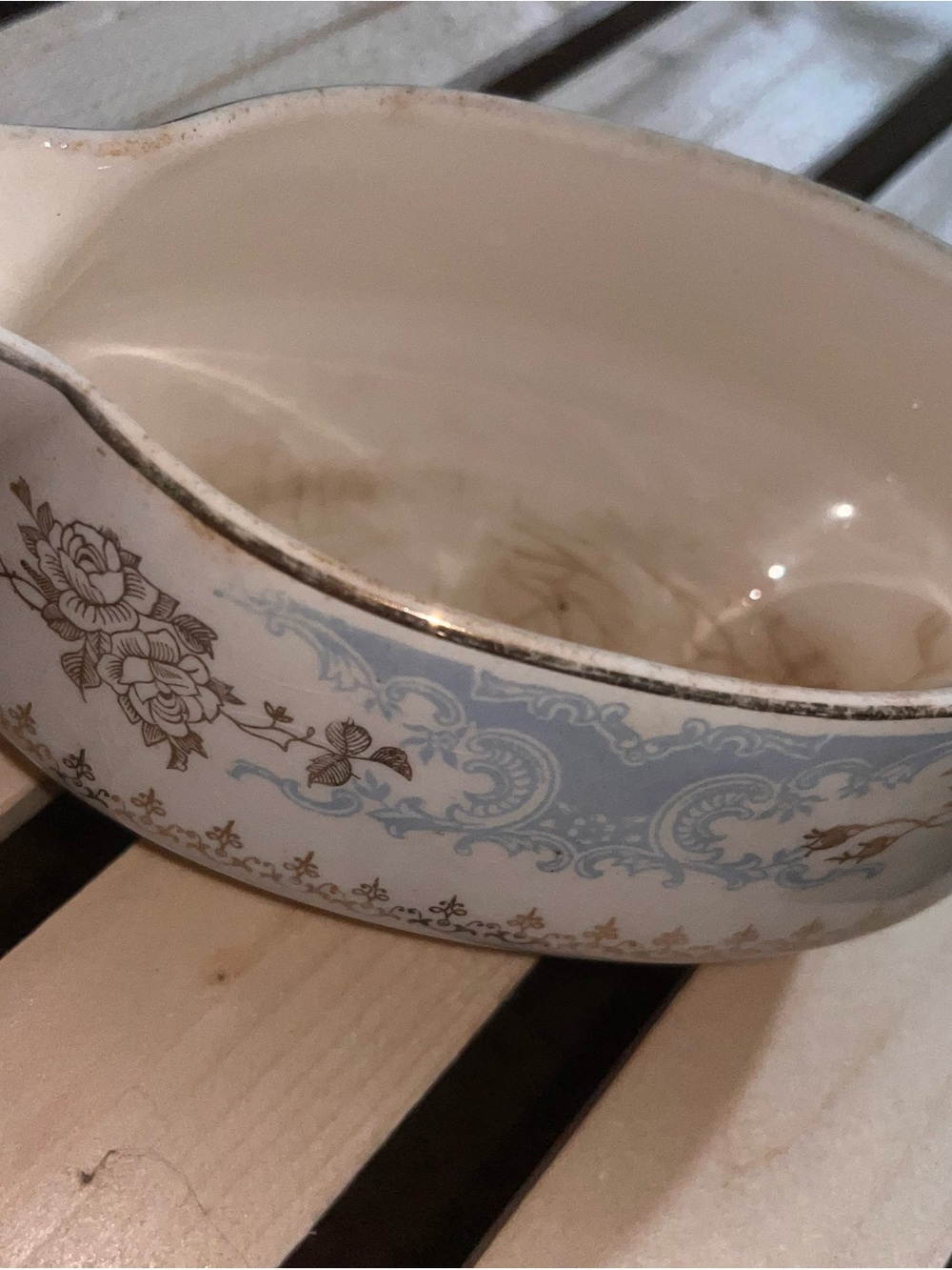 Homer Laughlin Cream, Blue and Gold Floral Ceramic Server